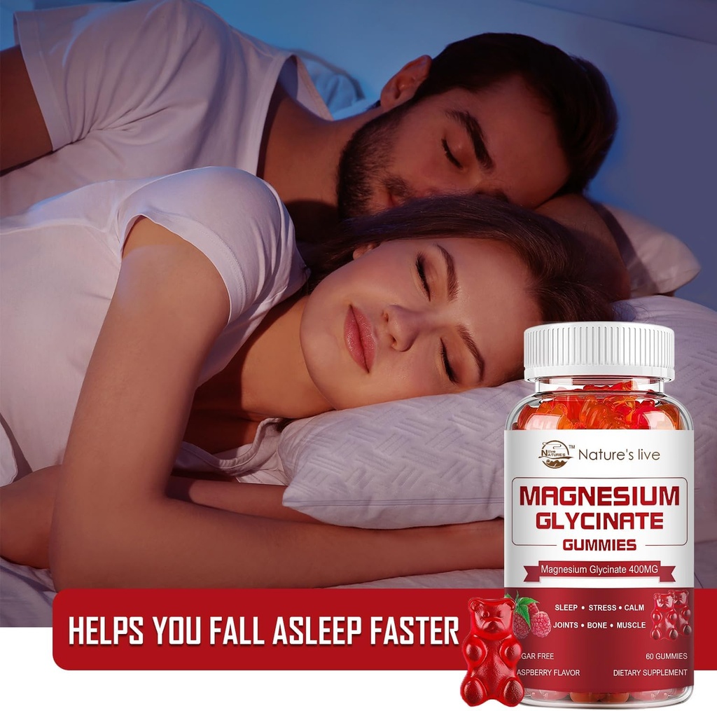Magnesium Glycinate Gummies, Sugar Free Magnesium Supplement with Magnesium Glycinate 400mg, Magnesium L-Threonate 200mg for Calm Mood, Muscle, Bone & Sleep for Adults, 60 Raspberry Gummies 6
