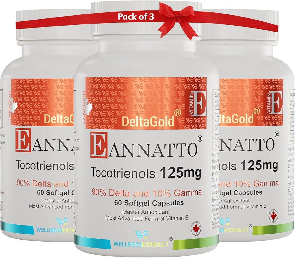 WELLNESS EXTRACT Eannatto Tocotrienols Vitamin E Supplements Tocopherol Free, Non-GMO, Gluten Free & Antioxidant125MG 60 Softgels (Pack of 3) 2