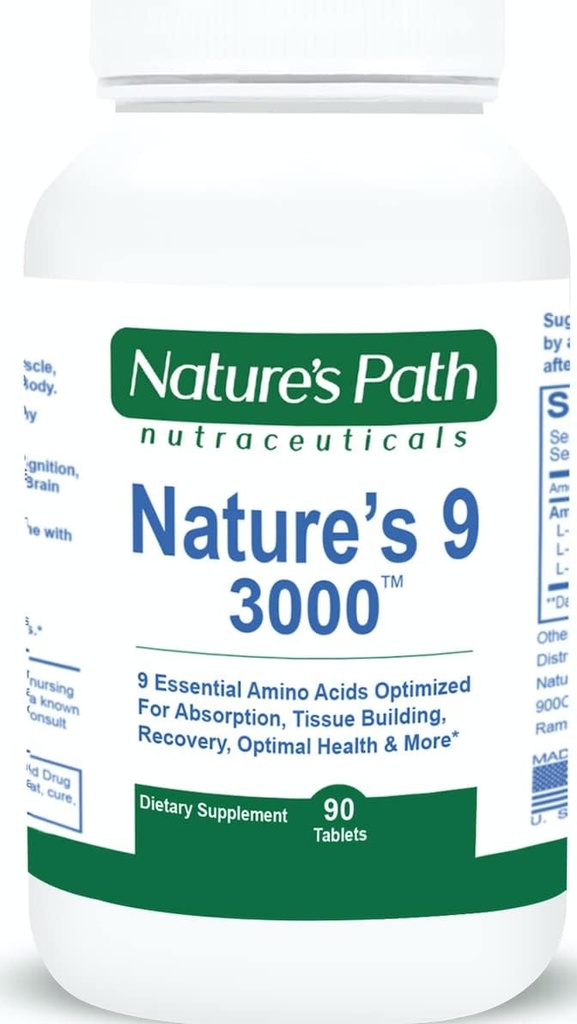 Nature's 9 3000 Essential Amino Acids Supplement, Best EAA Amino Acid Complex All 9 Essential Amino Acid Pills, Vegan Aminos 90 Pill 1 Gram Per Tablet 2