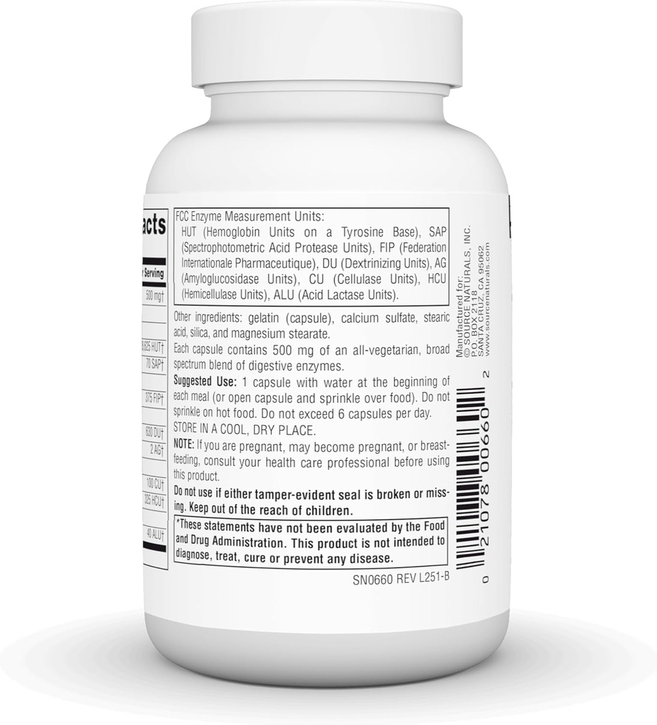 Source Naturals Essential Enzymes 500mg Bio-Aligned Multiple Supplement Herbal Defense for Digestion, Gas & Constipation Relief - Strong Immune System Support* - 120 Capsules 5