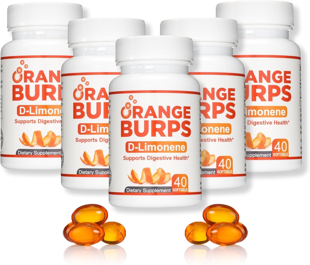 Orange Burps | D-Limonene Supplement - Acid Reducer (Antacid for Acid Reflux), Heartburn Relief, GERD Relief, and Indigestion Relief | Orange Peel Extract for Health and Wellness (1,000 mg, Pack of 5) 2