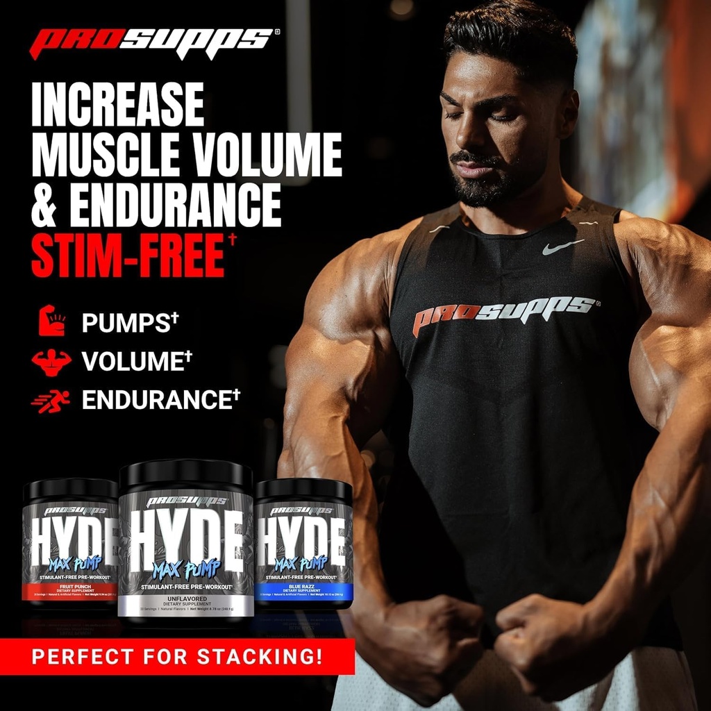 PROSUPPS Hyde Max Pump Stimulant-Free Pre-Workout, Unflavored and Creatine 300 Bundle 4
