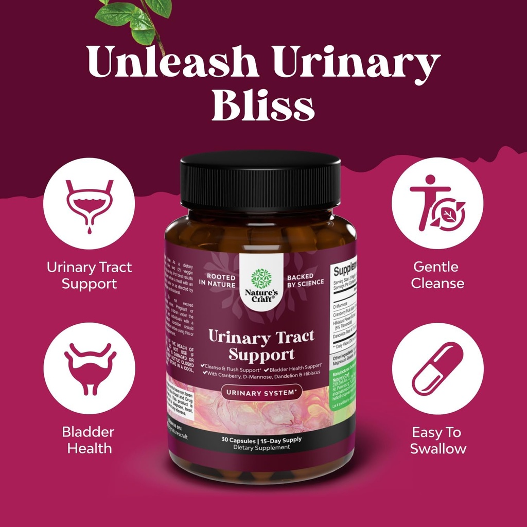 D Mannose Capsules for Urinary Tract Health - High Potency D-Mannose with Cranberry Juice Powder & Dandelion for Urinary Tract Health for Women Fast Acting Super Concentrated Cranberry - 30 Capsules 5