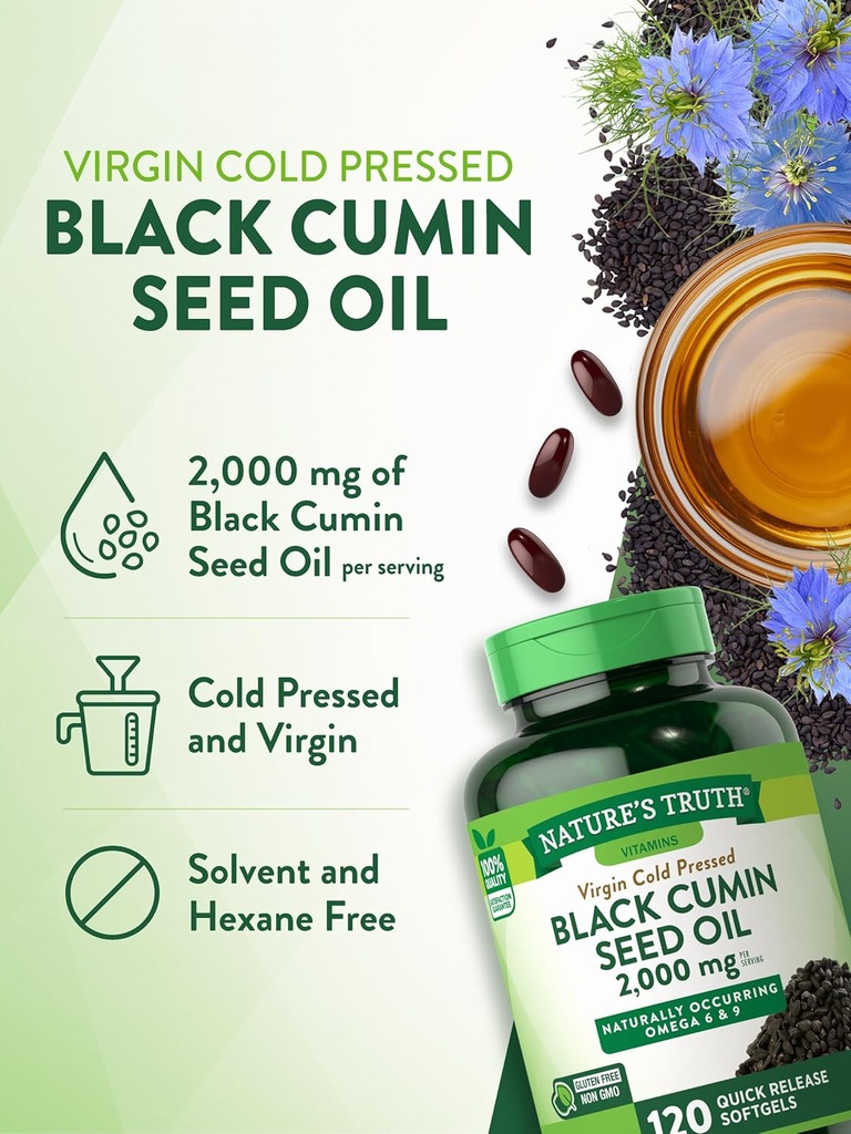Nature's Truth Black Seed Oil Pills | 2,000mg | 120 Softgels | Virgin Cold Pressed Cumin | Non-GMO and Gluten Free Supplement 4