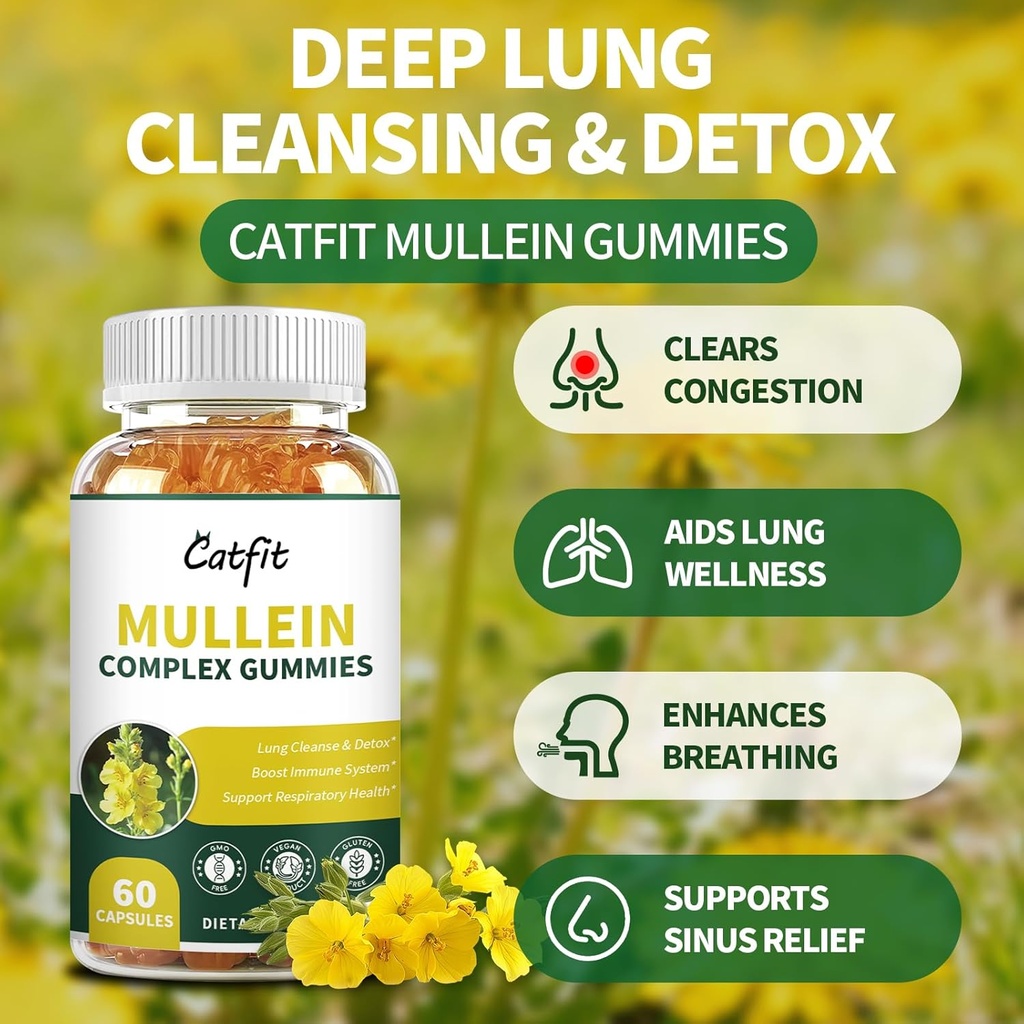 (120 pcs) Mullein Gummies for Lungs Detox– Mullein Leaf Extract with Quercetin, Elderberry for Respiratory & Immune Support, Breathing & Lung Cleanse for Smokers, Vegan, Pineapple Flavor, (2 Pack) 3