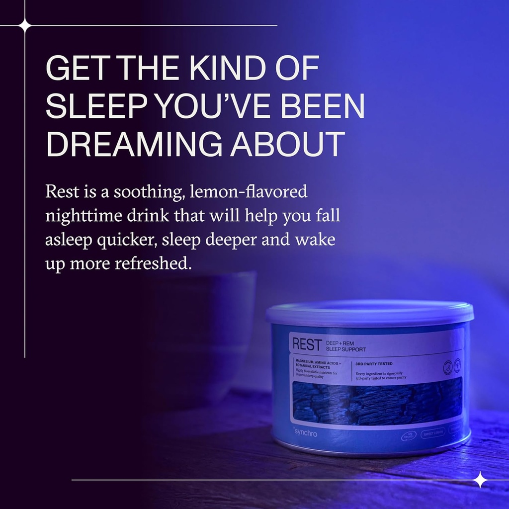 Synchro - Rest Sleep Supplements, Relaxing Sleep Aids for Adults, Powdered Magnesium Supplement for Deep Sleep Support, Nighttime Drink Sleep Supplement, Sweet Lemon Flavor, 210 Grams 4