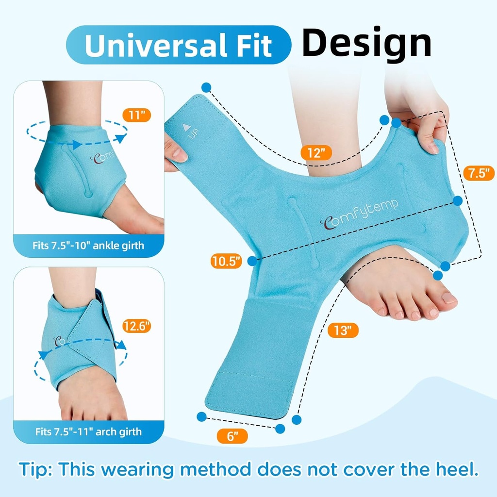 Comfytemp Ankle Ice Pack Wrap for Swelling, Plantar Fasciitis, Foot Pain Relief, FSA Eligible, Gel Packs for Injuries Reusable, Hot Cold Compression for Achilles Tendonitis, Sprain Ankles, Gift, 2 Pcs 5