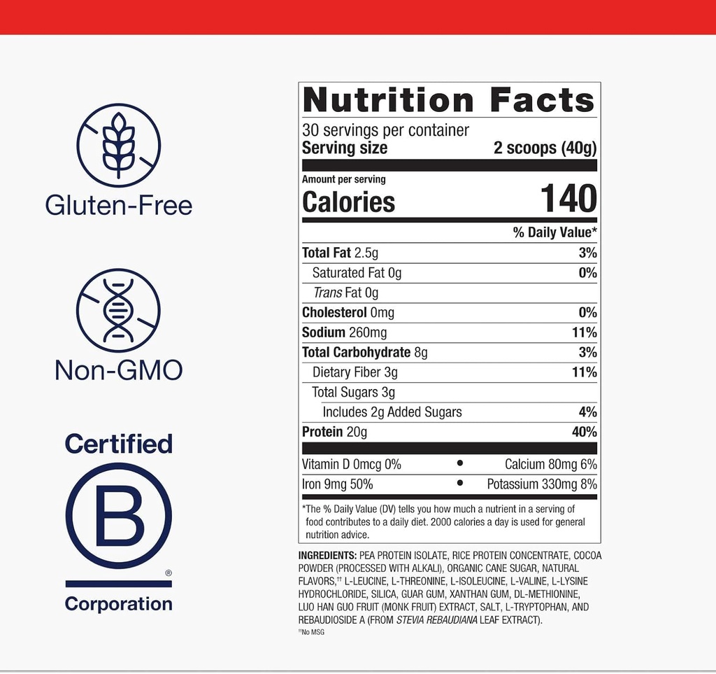 Metagenics Perfect Protein Pea & Rice - Plant-Based Protein Powder with 20g Protein & 3.5g BCAAs - Supports Muscle Growth & Recovery - Non-GMO, Gluten-Free, Dairy-Free - Chocolate - 30 Servings 5