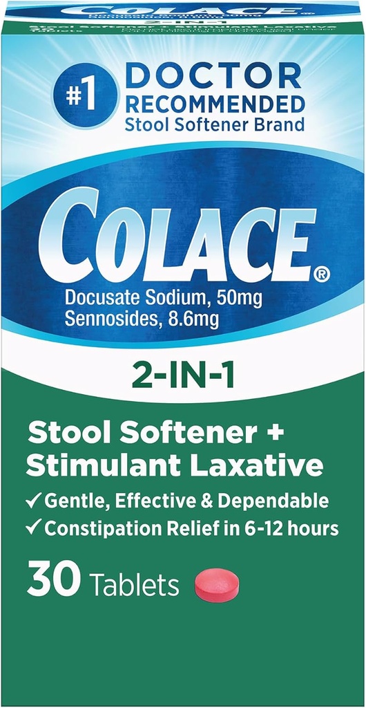 Colace 2-In-1 Stool Softener & Stimulant Laxative Tablets, Gentle Constipation Relief in 6-12 Hours, 30 Count 2
