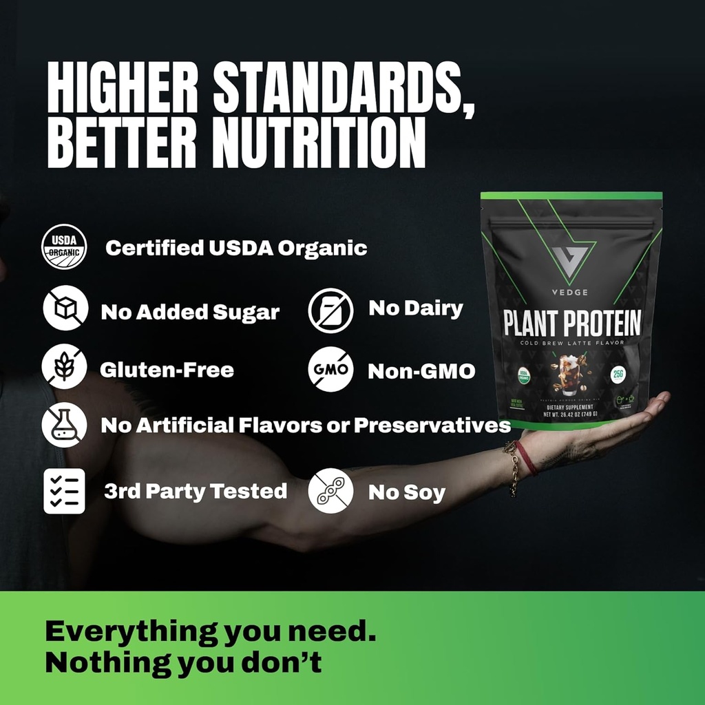 vedge Vegan Protein Powder - Plant Protein Powder with Pea, Pumpkin & Sunflower - USDA Organic, Amino Acids, Dairy Free, Gluten Free, Soy Free, Keto, Non GMO - Cold Brew Latte - 20 Servings 6