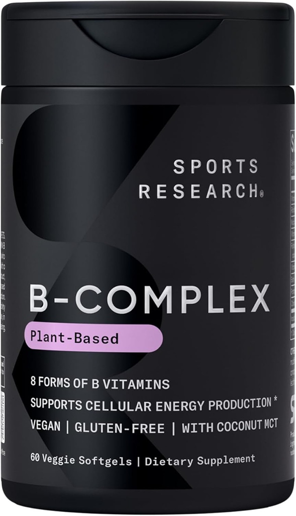 Sports Research® Vitamin B-Complex - Full Spectrum of B Vitamins with Methylated B12 & Folate - Gluten Free · Plant-Based · Non-GMO · Vegan-Friendly Formula - 60 Veggie Softgels 2