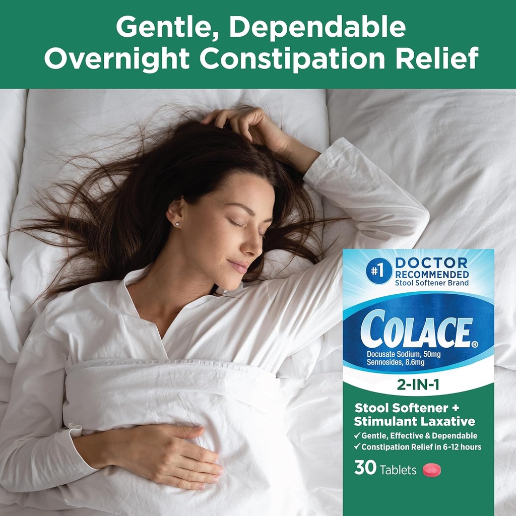 Colace 2-In-1 Stool Softener & Stimulant Laxative Tablets, Gentle Constipation Relief in 6-12 Hours, 30 Count 5