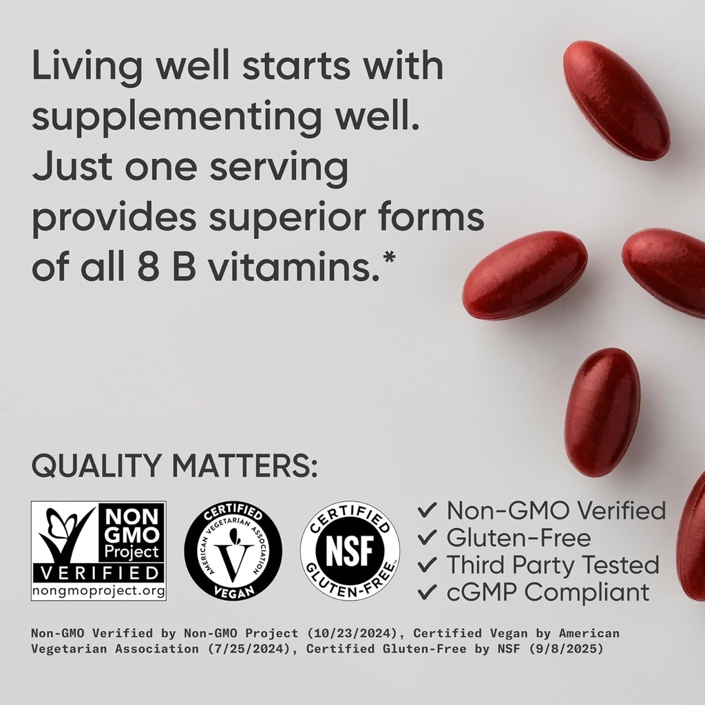 Sports Research® Vitamin B-Complex - Full Spectrum of B Vitamins with Methylated B12 & Folate - Gluten Free · Plant-Based · Non-GMO · Vegan-Friendly Formula - 60 Veggie Softgels 5