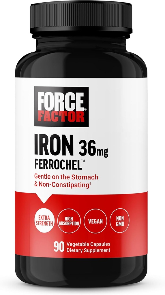 Force Factor, Iron Supplement for Women and Men, Non-Constipating, Gentle on The Stomach, Iron Bisglycinate 36mg, 90 Vegetable Capsules 2