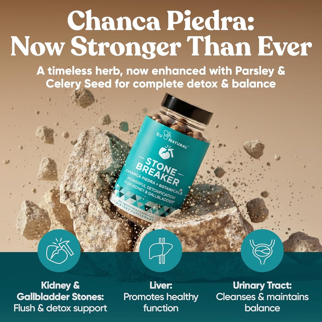 Chanca Piedra Stone Breaker 3-Pack Bundle – Natural Dissolver, Kidney Cleanse & Gallbladder Supplement – Detoxify Urinary Tract, Flush Impurities, Clear System – 180 Capsules 3