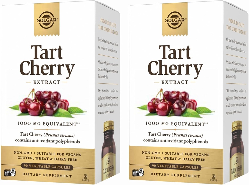 Solgar Tart Cherry 1000 mg, 90 Vegetable Capsules (Pack of 2) - Antioxidant with Quercetin, Chlorogenic Acid & Anthocyanins Compounds - Non-GMO, Vegan, Gluten Free, Dairy Free - 180 Total Servings 2