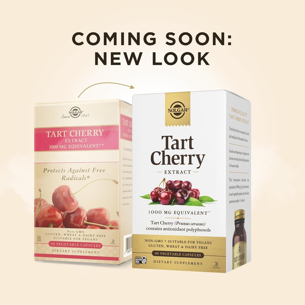 Solgar Tart Cherry 1000 mg, 90 Vegetable Capsules (Pack of 2) - Antioxidant with Quercetin, Chlorogenic Acid & Anthocyanins Compounds - Non-GMO, Vegan, Gluten Free, Dairy Free - 180 Total Servings 3