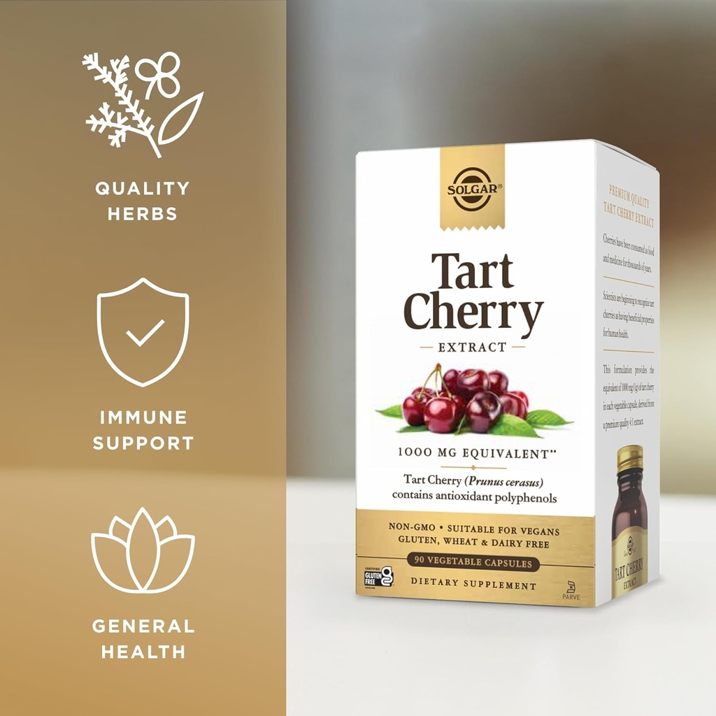 Solgar Tart Cherry 1000 mg, 90 Vegetable Capsules (Pack of 2) - Antioxidant with Quercetin, Chlorogenic Acid & Anthocyanins Compounds - Non-GMO, Vegan, Gluten Free, Dairy Free - 180 Total Servings 6