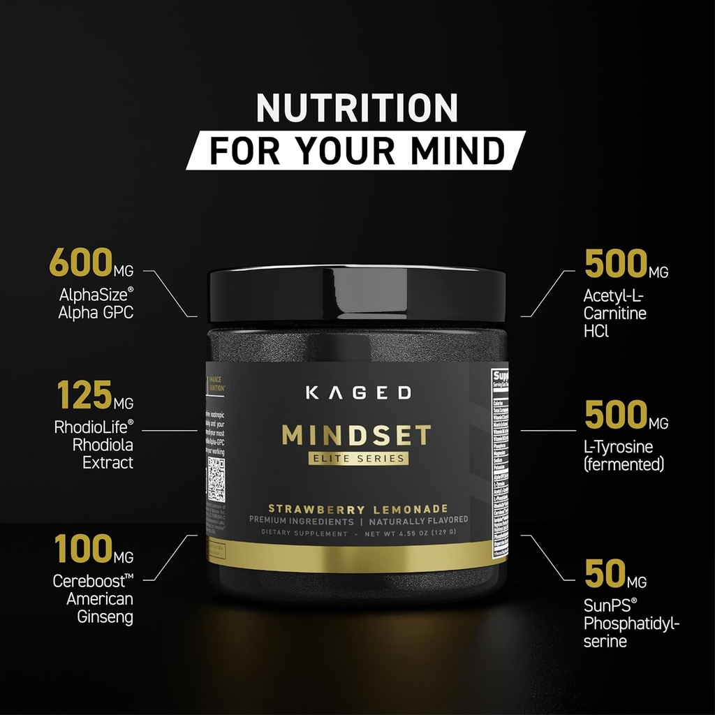 Kaged Nootropic Mindset Elite, Focus and Productivity Supplement, Organic Caffeine, Supports Working Memory, Focus, Energy, and Mood*, Strawberry Lemonade - 30 Servings 3