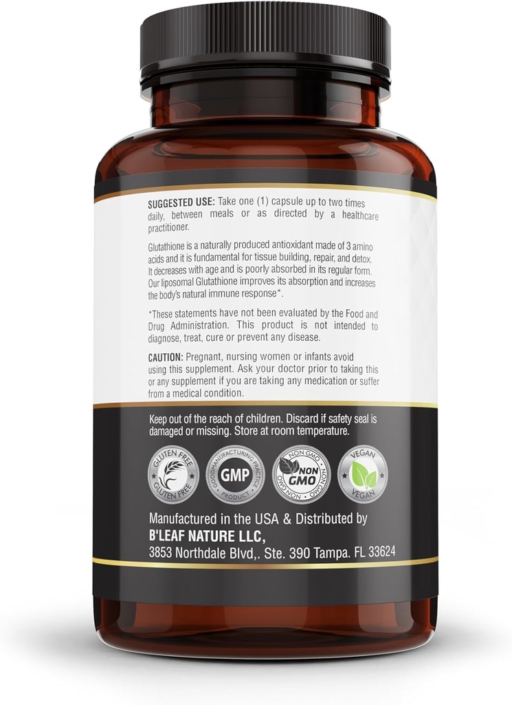 B'LEAF NATURE Pure Fusion of Liposomal Glutathione & Vitamin C Capsules - Better Absorption, Age-Defying Antioxidant for Immune Boost & Radiant Skin Health - Natural & Organic - 60 Count 4