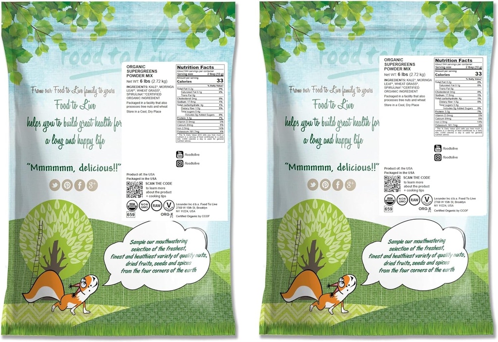 Organic SuperGreens Powder Blend, 12 Pounds – Mixed Kale, Moringa, Spirulina, Wheatgrass Powders. Non-GMO, Pure, Vegan, Bulk. Rich in Antioxidants, Chlorophyll. Great for Juices, Smoothies, Baking 3