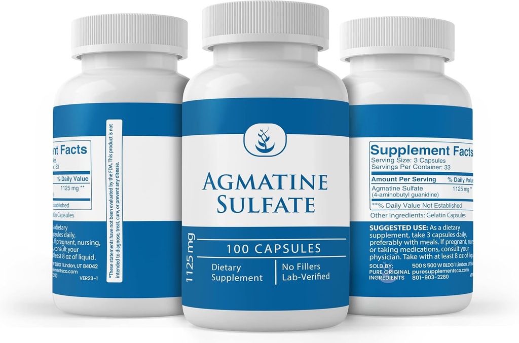 PURE ORIGINAL INGREDIENTS Agmatine Sulfate, (100 Capsules) Always Pure, No Additives Or Fillers, Lab Verified 5