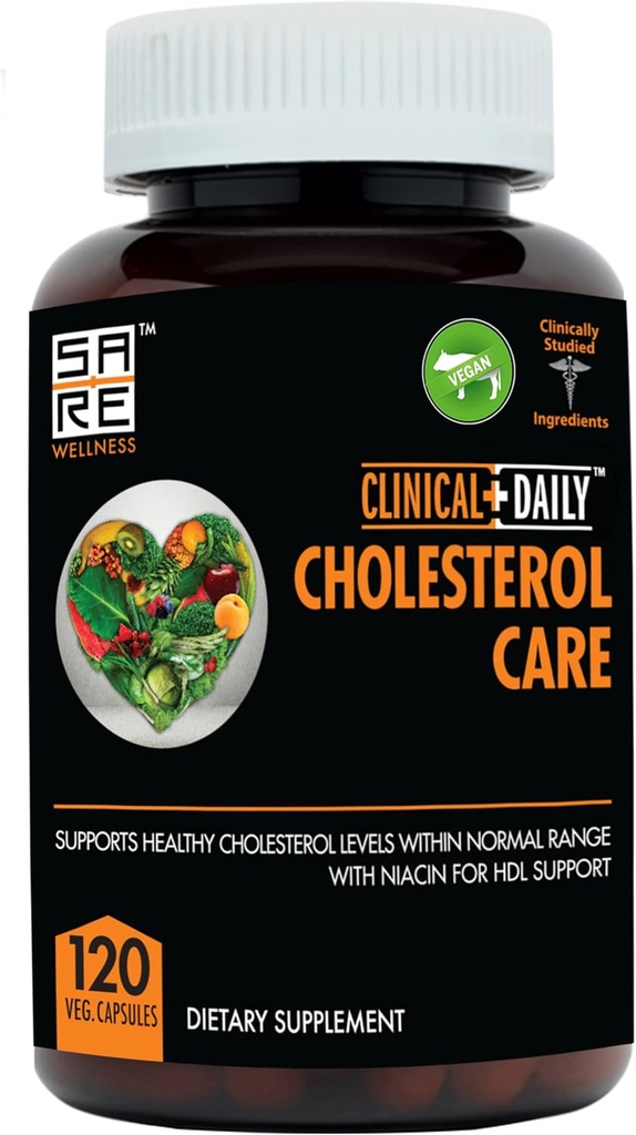 Clinical Daily Cholesterol Care Supplement. Vegan Cholesterol and Triglyceride Supplements. Plant Sterols Supplements Cholesterol Support with Guggul, Garlic, Niacin. 120 Capsules 2