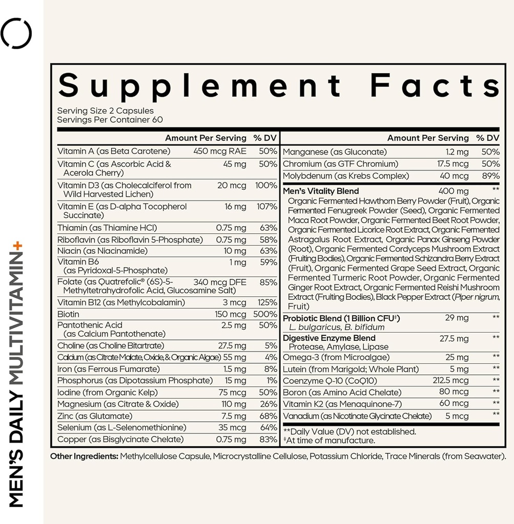 Codeage Men’s Daily Multivitamin – 25+ Essential Vitamins & Minerals, Organic Whole Foods, Probiotics, Omega-3, Zinc, Vitamins A, B, C, D, E & K, 2 Pack 3