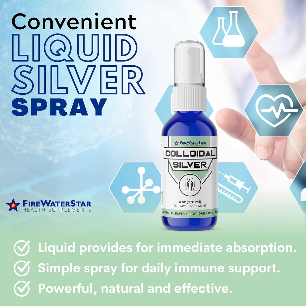 FWS Colloidal Silver Spray - 4 oz - Clear Silver - 50 ppm - 99.99% Pure Silver - Daily Immune Support 4
