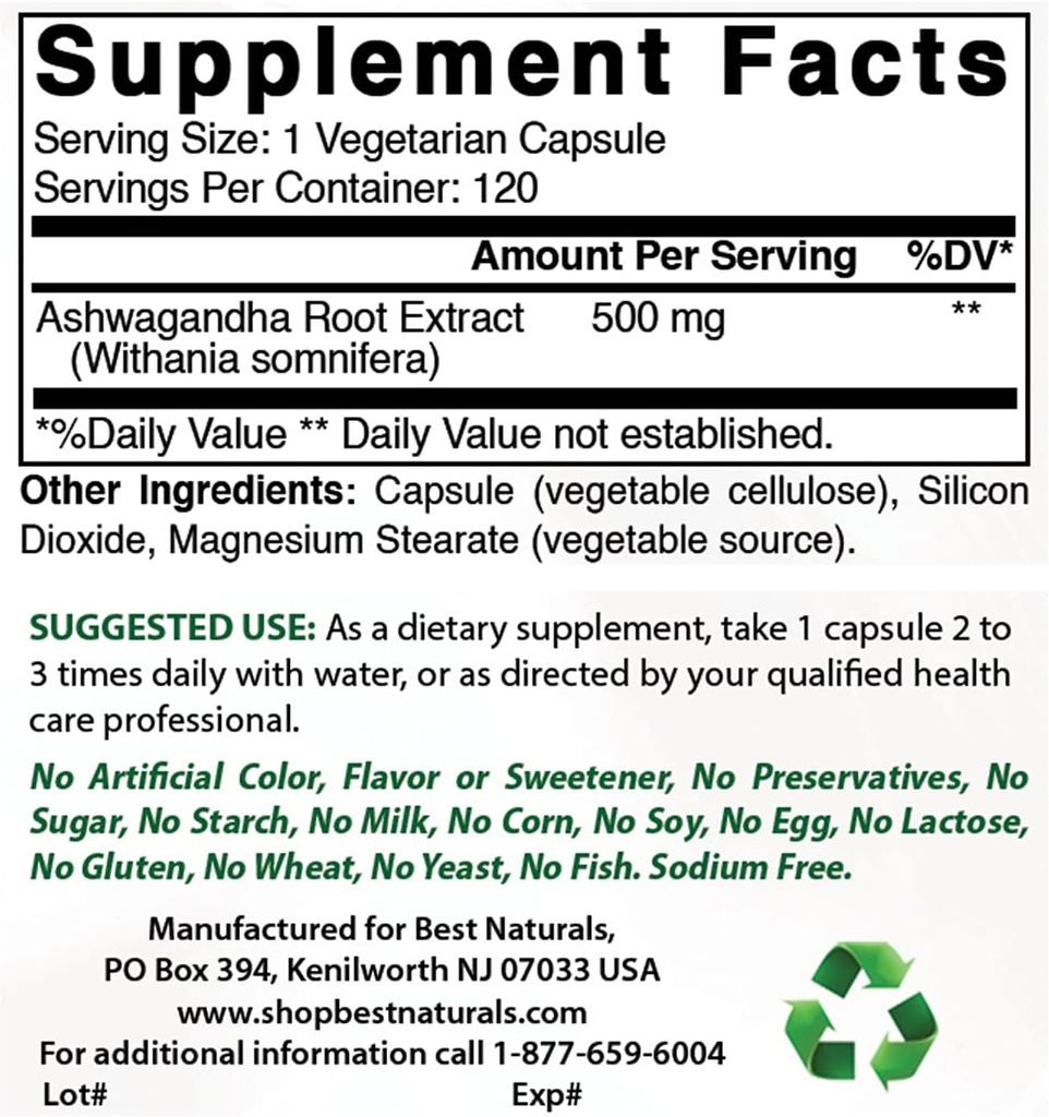Best Naturals Ashwagandha Extract 500 Mg & Magnesium Oxide 500 mg 2