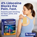Re-lieved 4% Lidocaine Patches Maximum Strength - Aluminum-Free, Water Resistant and USA Made -Superior Sticking Pain Relief Patches Quickly Relieves Back, Joints and Muscle Pain-3x6 Inches(10 Count) 5
