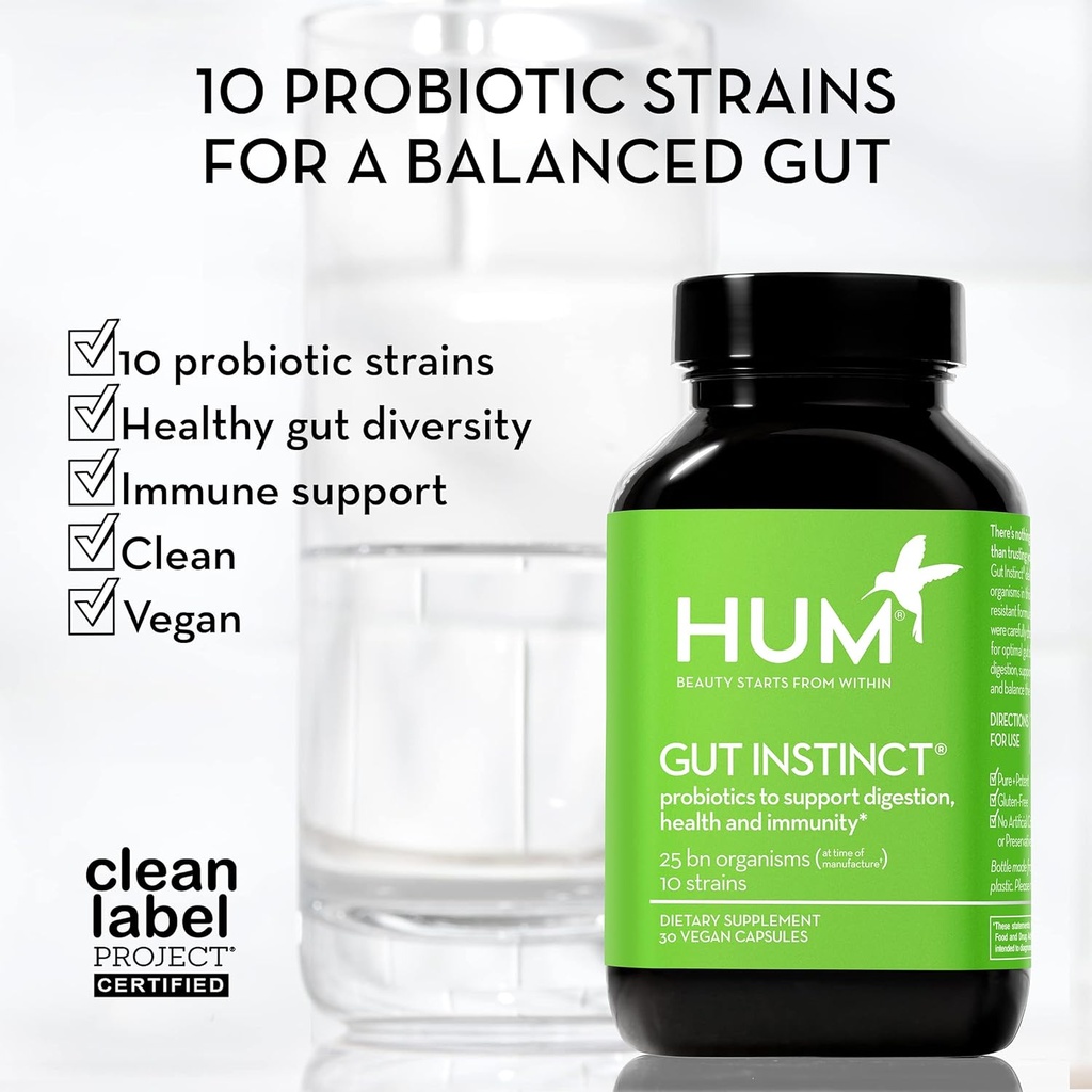 HUM Gut Instinct Daily Probiotics for Women and Men, Digestive Health, Lactobacillus, Bifidobacterium Strains for Immune Support, Probiotic Supplement for Healthy Gut Diversity, 90 Capsules 5