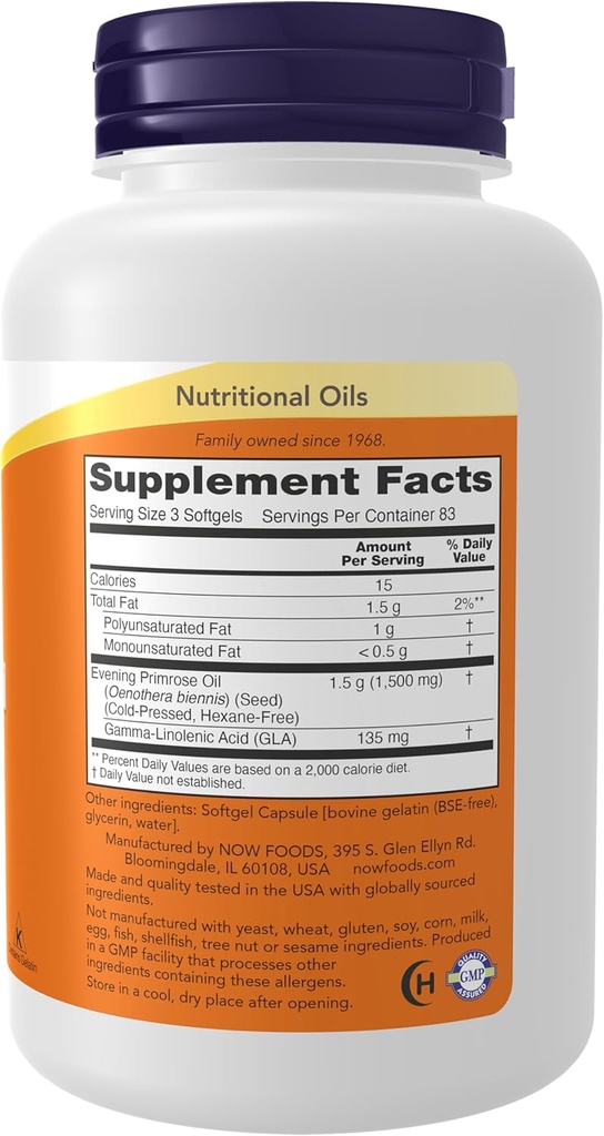 NOW Foods Supplements, Evening Primrose Oil 500 mg with Naturally Occurring GLA (Gamma-Linolenic Acid), 250 Softgels 3