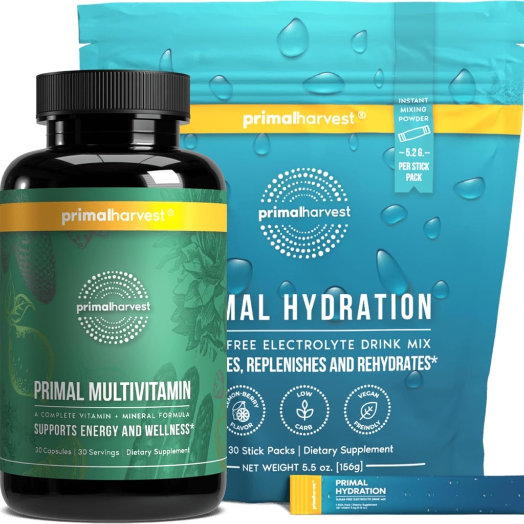 Primal Harvest Multivitamin & Hydration Powder Supplements for Men, Bundle 2