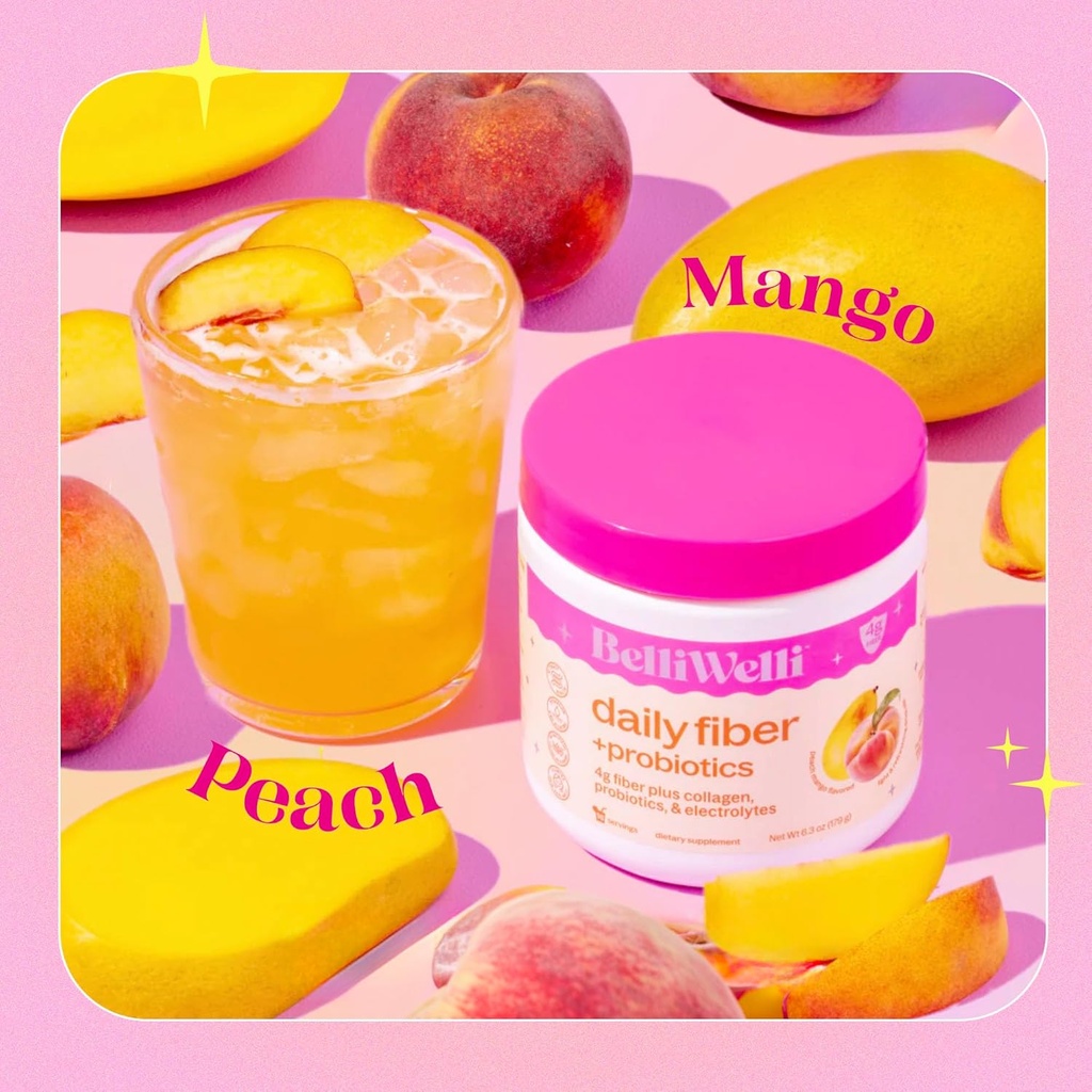 BelliWelli Fiber Supplement for Women & Men – Premium Daily Fiber Powder from Organic Acacia with Added Collagen, Electrolytes & Probiotics – No Bloat, Constipation & Gut Health Support (Peach Mango) 3