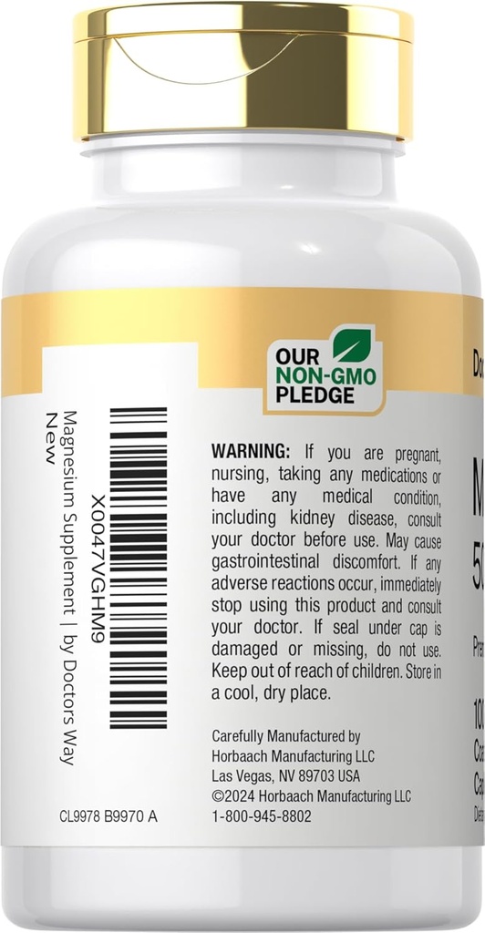 Doctor's Way Magnesium Supplement 500mg | 100 Coated Caplets | Magnesium Oxide | Vegetarian, Non-GMO, Gluten Free 4