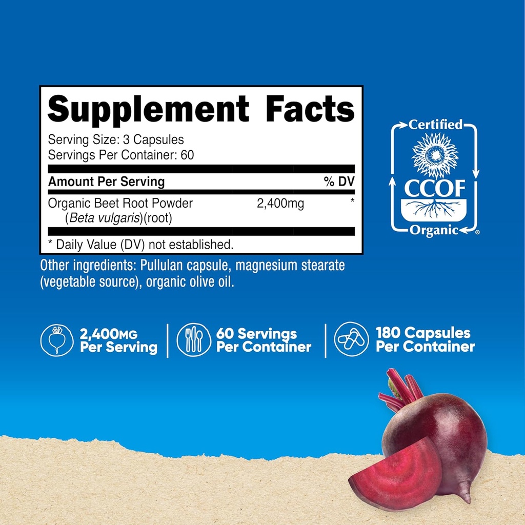 Nutricost Beet Root 2400mg, 180 Capsules - CCOF Certified Made with Organic Beet Root, Superfood, 60 Servings 3