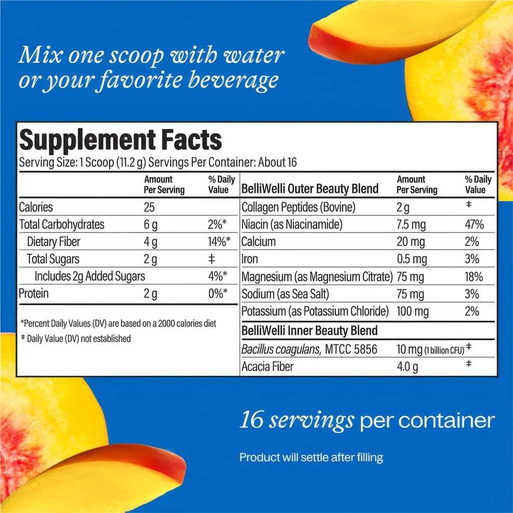 BelliWelli Fiber Supplement for Women & Men – Premium Daily Fiber Powder from Organic Acacia with Added Collagen, Electrolytes & Probiotics – No Bloat, Constipation & Gut Health Support (Peach Mango) 6