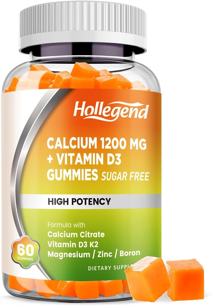 Calcium 1200 mg with Vitamin D3 Gummies, Calcium Citrate Chewables with Magnesium Zinc Vitamin K2 Boron, Bone Health, Sugar Free, 60 Count 2