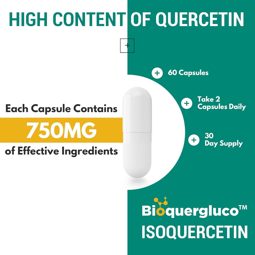 Quercetin Glucoside 1200mg Supplements - Isoquercetin with 6X Bioavailability,60 Veggie Capsules,Contain Black Pepper & Rutin for Max Absorption 3