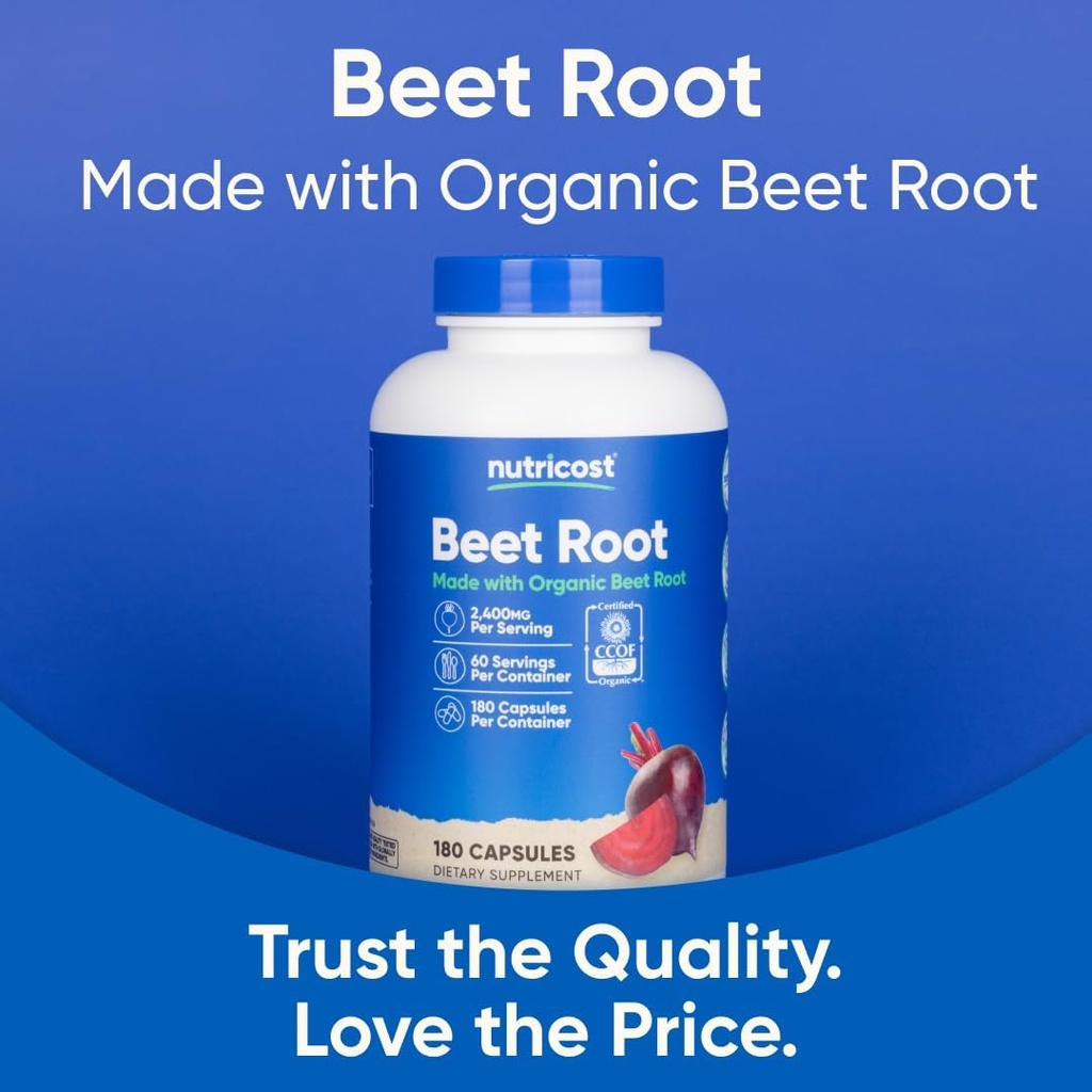 Nutricost Beet Root 2400mg, 180 Capsules - CCOF Certified Made with Organic Beet Root, Superfood, 60 Servings 6
