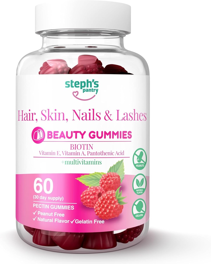 Steph's Pantry Biotin Gummies for Hair, Skin, Nails, & Lashes High Strength Gummies | Daily Multivitamins | Gluten-Free, Nut-Free, Non-GMO, Plant-Based, Vegan, Kosher | (60 Gummies) 2