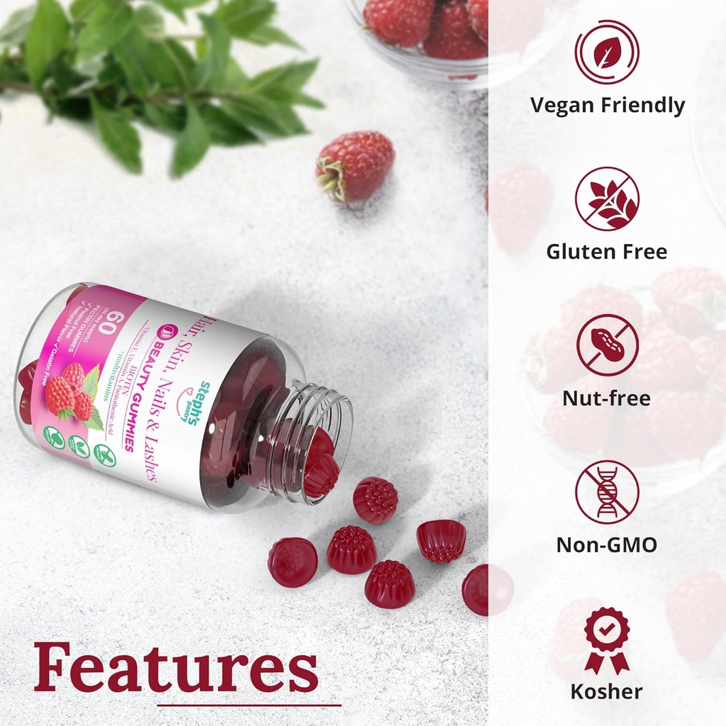 Steph's Pantry Biotin Gummies for Hair, Skin, Nails, & Lashes High Strength Gummies | Daily Multivitamins | Gluten-Free, Nut-Free, Non-GMO, Plant-Based, Vegan, Kosher | (60 Gummies) 4