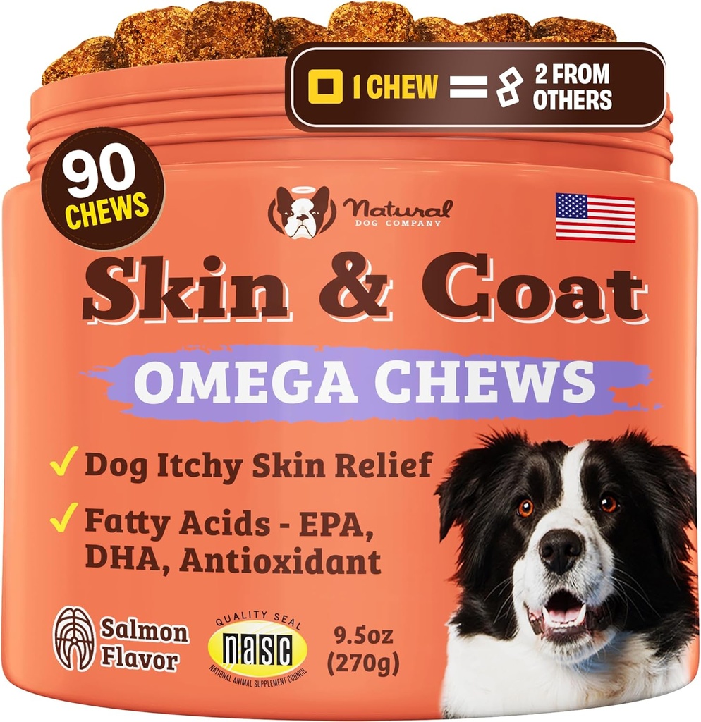 Natural Dog Company Skin & Coat Supplement for Dogs – Omega 3 Salmon Oil, Biotin & Vitamin E Support Shiny Coat, Healthy Skin & Normal Shedding, Promotes Comfort from Occasional Itch, 90 Count 2