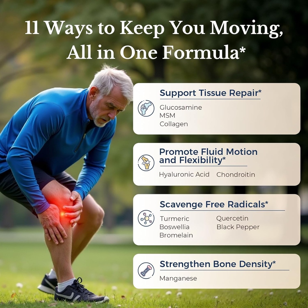 Vitalitown Glucosamine Chondroitin MSM, Turmeric, Collagen, Hyaluronic Acid, Boswellia, Quercetin, 11-in-1 Formula, Glucosamine Sulfate 1500 mg, No Shellfish, Flexibility & Comfort, 180 Caps 4