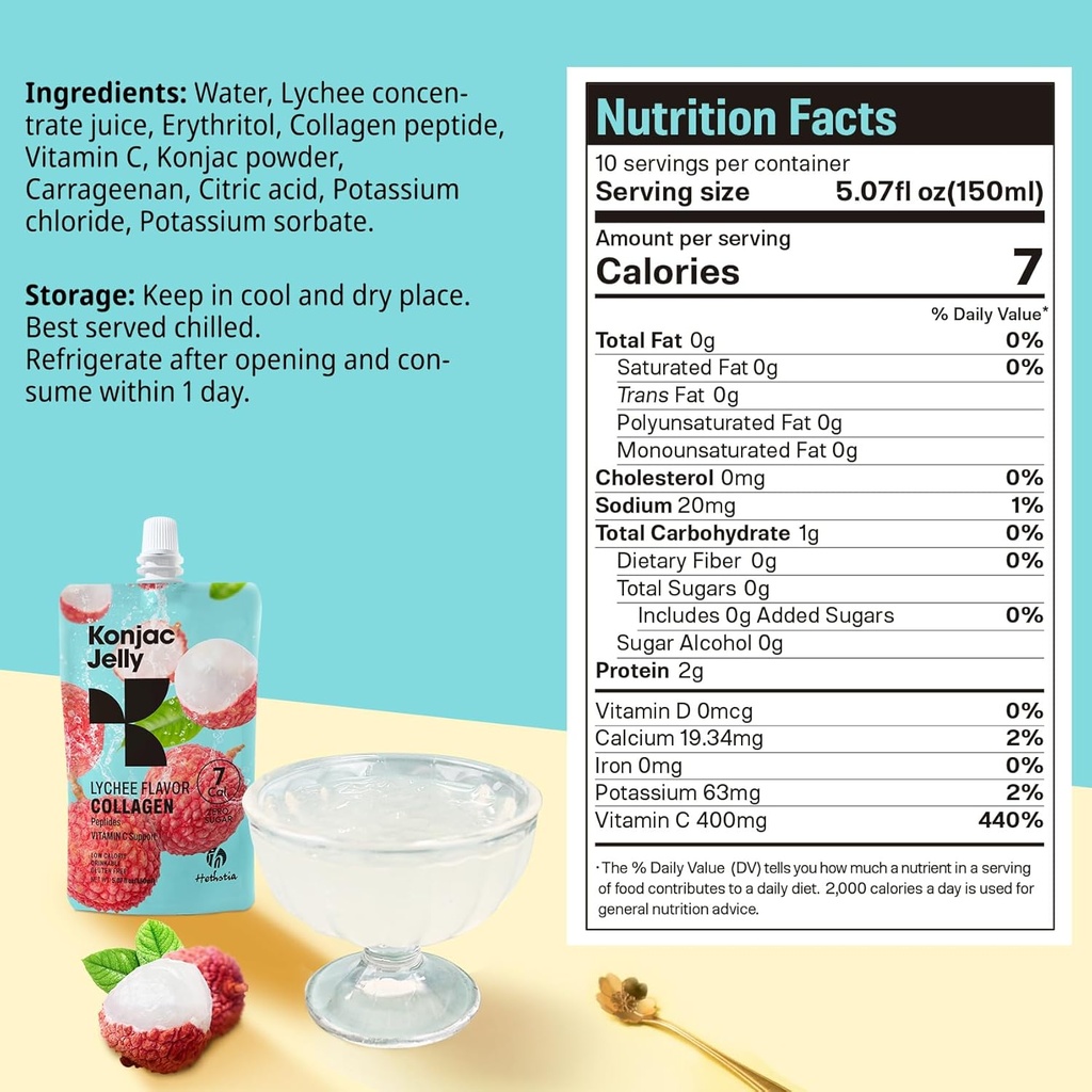 Hethstia Konjac Jelly, Lychee Konjac Jelly 10 Pouches with Collagen Peptides, Low Calorie Drinkable Litchi Jello, Vitamin C Light Snacks, Sugar Free, Keto, Gluten-Free, Healthy Food Gifts 4