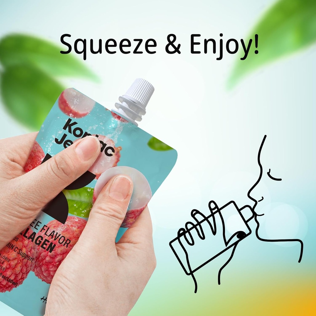 Hethstia Konjac Jelly, Lychee Konjac Jelly 10 Pouches with Collagen Peptides, Low Calorie Drinkable Litchi Jello, Vitamin C Light Snacks, Sugar Free, Keto, Gluten-Free, Healthy Food Gifts 6