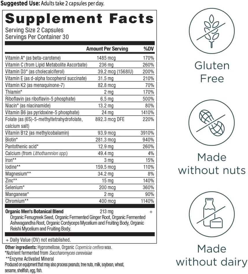 Ancient Nutrition Multivitamin for Men, Men's Fermented Multivitamin with Vitamin A, C, D, E, K, Zinc & Magnesium, Immune Support, Vegan, 60 Ct 4