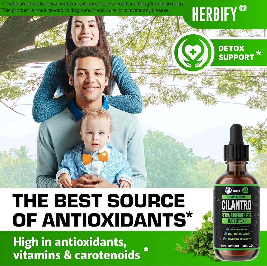 HERBIFY Cilantro Tincture - Herbal Cilantro Supplement for Detox - Rich Source of Antioxidants - Supports Heart and Body Cleanse - Made in USA - Cilantro Extract 4 Fl Oz 5
