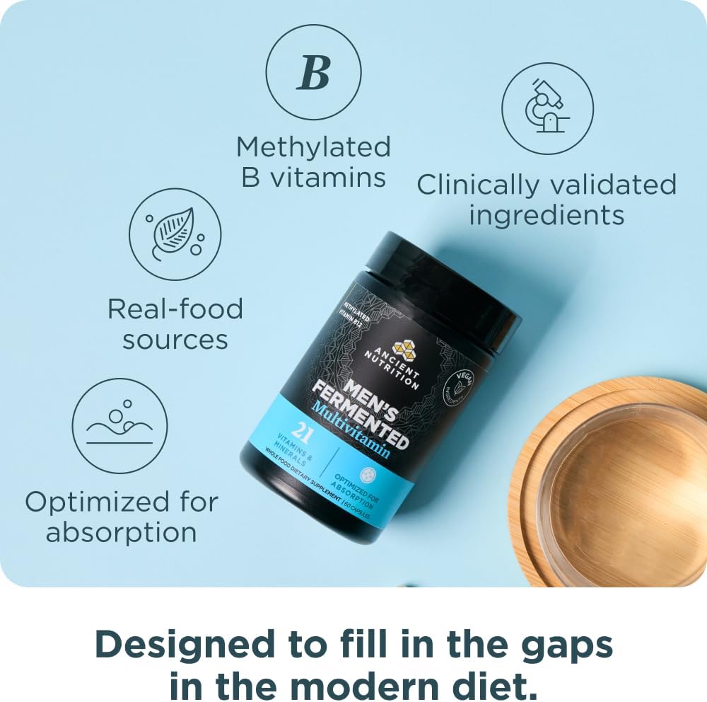 Ancient Nutrition Multivitamin for Men, Men's Fermented Multivitamin with Vitamin A, C, D, E, K, Zinc & Magnesium, Immune Support, Vegan, 60 Ct 5